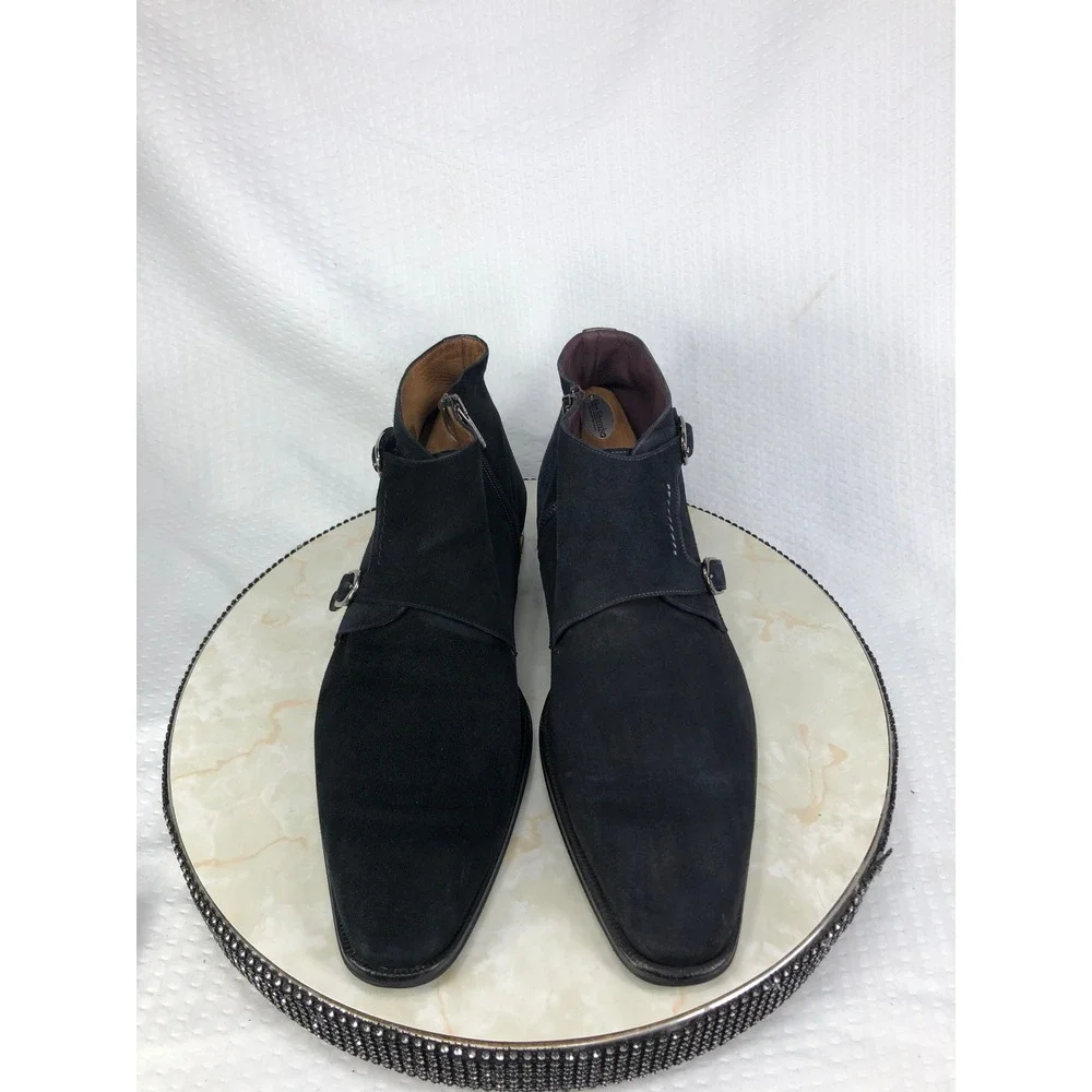 Mezlan Suede Double Monk Strap Ankle Boots Mens 12 Black Zip Up Old Money Shoes